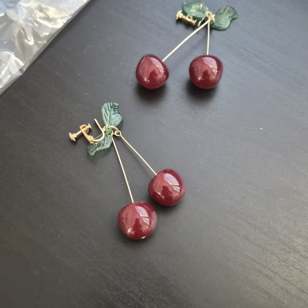 Cherry Drop Earrings in Red and Green